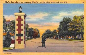 Main Gates No Cars on Sunday Ocean Grove New Jersey linen postcard