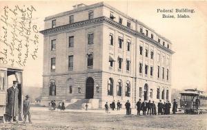 Boise ID Federal Building Trolley's Conductor Postcard