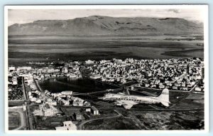 RPPC  REYKJAVIK, ICELAND ~ Aerial View ICELAND AIRWAYS Airplane Postcard