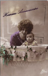 Beautiful Female Model Mother With Her Baby Vintage RPPC  C172