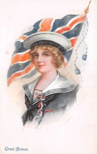 Great Britain Patriotic Girl with Flag National Costume Vintage Postcard AA67811