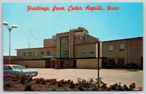 Cedar Rapids Iowa~Cedar Rapids Airport Control Tower~1960s Car~Postcard