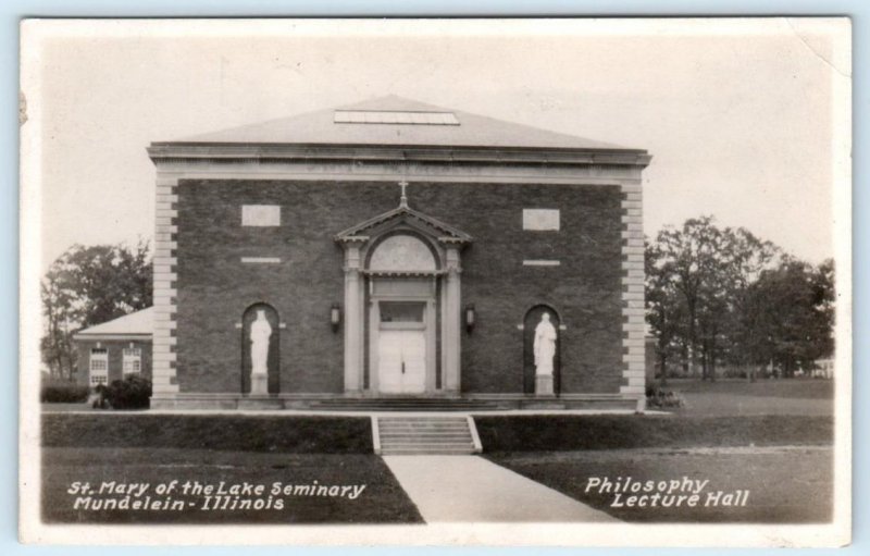 RPPC  MUNDELEIN, IL ~ Philosophy Hall  ST. MARY of the LAKE SEMINARY Postcard