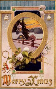 Merry Christmas Gold With Horseshoe