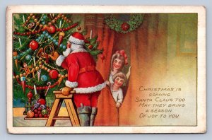 K1/ Santa Claus Christmas Postcard c1910 Tree Children Ornaments 190