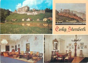 Postcard Czech Republic multi view cesky sternberk castle palace fortress river