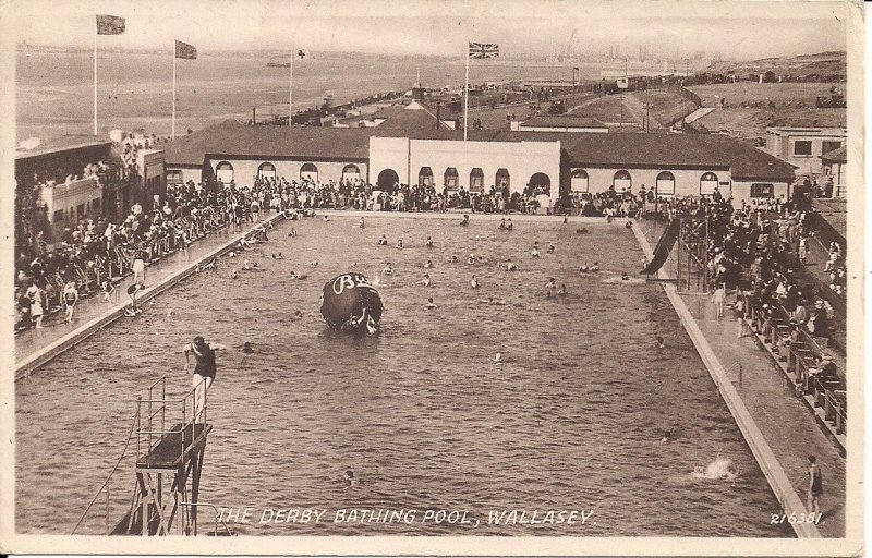 RPPC Wallasey, UK, Swimming Pool Huge Ball, Sepiatype, Churchill Quote WWII 1943