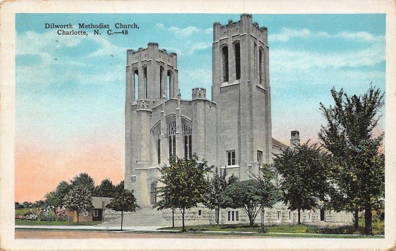 Charlotte North Carolina~Dilworth Methodist Church~Postcard 1929