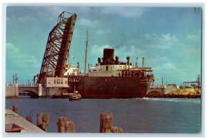 c1950's Corpus Christi Drawbridge Freighter Entering Harbor Texas TX Postcard