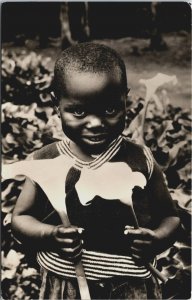 Africa a Cute Little Boy with Flowers Vintage RPPC B138