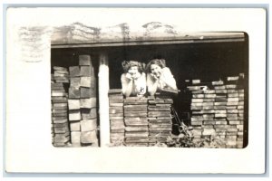 1913 Girls Lumber Yard Le Mars Iowa IA RPPC Photo Posted Antique Postcard