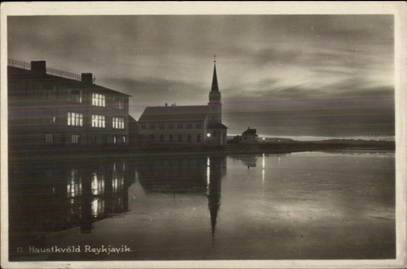Reykjavik Iceland Island at Night c1915 Real Photo Postcard