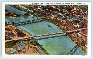 OTTUMWA, Iowa IA ~ Des Moines River  VIADUCT & BRIDGES c1940s Linen Postcard