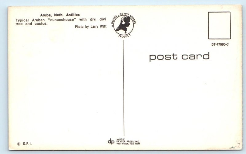 ARUBA Netherland Antilles Cunucuhouse divi divi tree Postcard