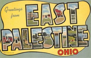 EAST PALESTINE Ohio Large Letter Linen Greetings c1940s Vintage Postcard