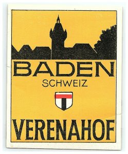 Hotel Verenahof Schweiz Switzerland Luggage Label Gum Sticker Poster Stamp Vtg 