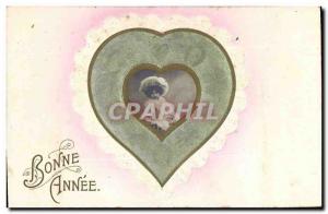 Postcard Old Embroidery Fancy Heart Child