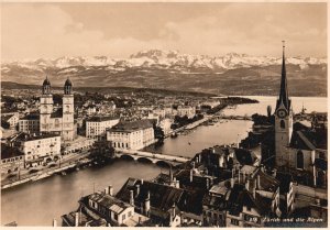 Vintage Postcard  Real Photo Zurich Und Die Alpen Switzerland CH RPPC