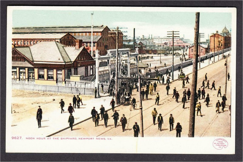 Newport News VA Noon Hour at Shipyard UDB Postcard Detroit Publishing Co 1900s