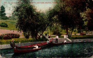 Washington Seattle Tony Blaine Park Lake Washington With Gondola and Canoes 1915