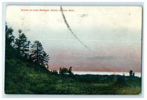 1907 View Of Sunset On Lake Michigan Benton Harbor Michigan MI Antique Postcard