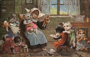 Dressed Kitty Cat Fantasy Mother & Children Thiele? TSN 1882 Postcard c1910