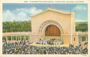 San Diego CA  Balboa Park Pipe Organ Recital,  White Border Postcard Unused