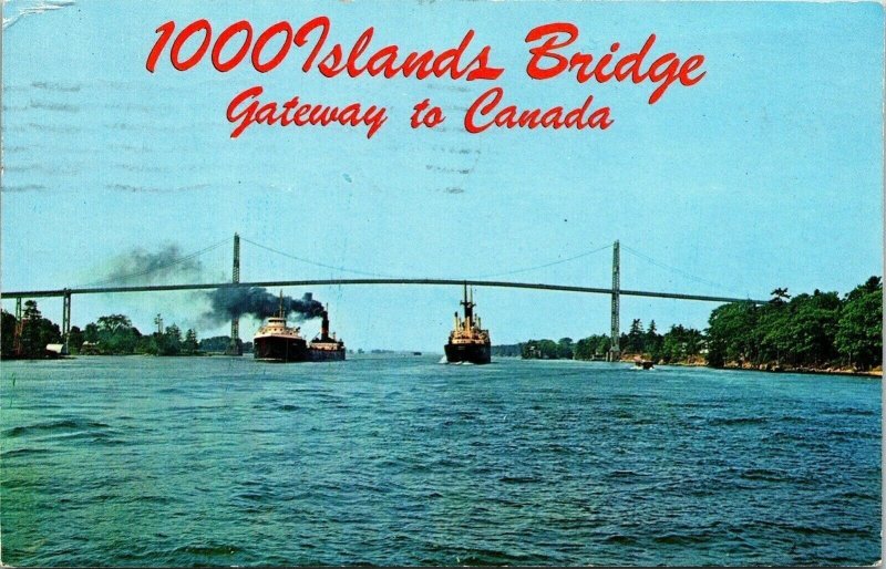 1000 Islands Bridge Gateway Canda International Ships VTG Postcard PM Alexandria 