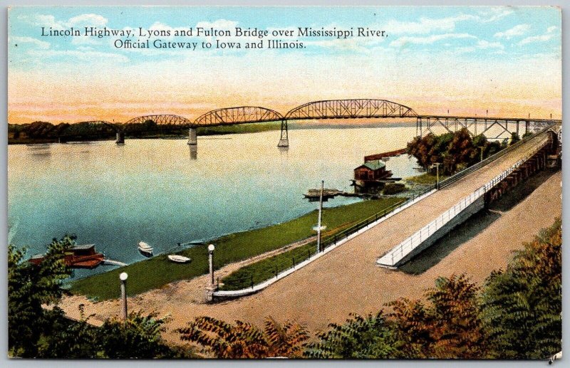 Clinton Iowa Fulton Illinois c1910 Postcard Lincoln Highway Lyons Fulton Bridge