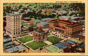 Vtg 1940s Aerial View Business District Alexandria Louisiana LA Linen Postcard