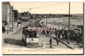 Postcard Old Tram Train Le Havre Boulevard Albert 1st and the new pier