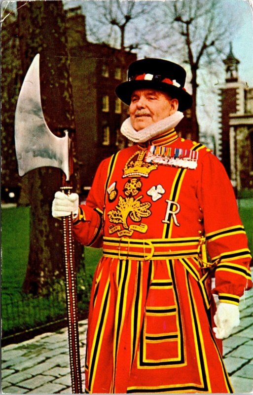 Yeoman Warder Tower Of London England Historic Chrome Cancel WOB Postcard 