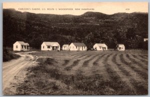 Woodstock New Hampshire 1940s Postcard Carlson's Tourist Cabins US Route 3