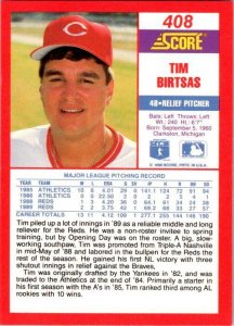 1990 Score Baseball Card Tim Birtsas Cincinnati Reds sk2740