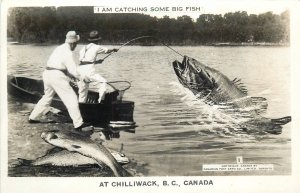 Postcard RPPC 1940s Canada BC Chilliwack fishing exaggeration CD24-2211