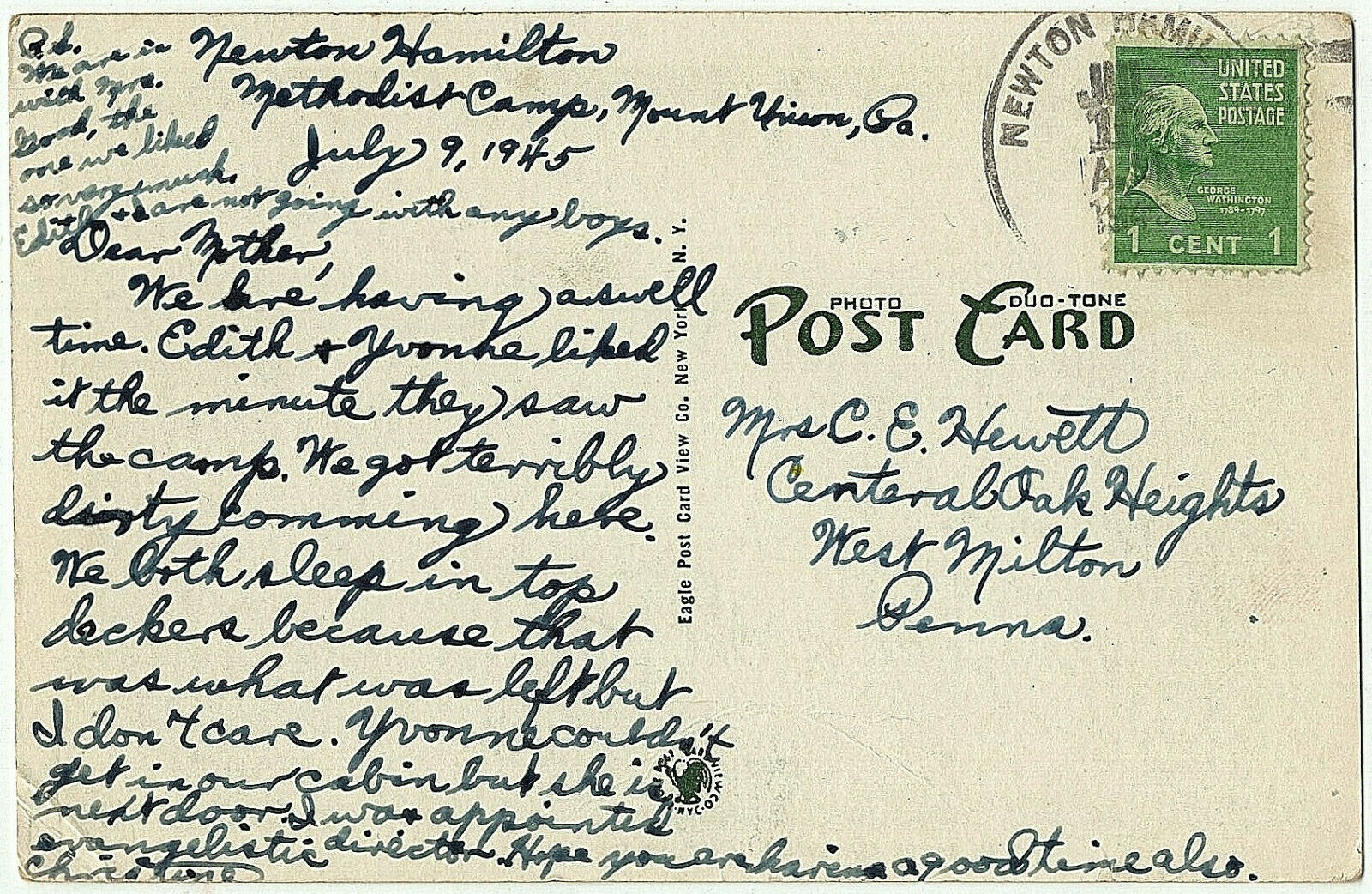 1945 Newton Hamilton PA Mifflin Co The Baker Gateway M.T.C. Methodist