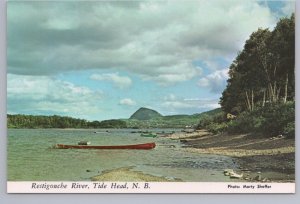 Red Canoe, Restigouche River At Tide Head, New Brunswick, Chrome Postcard