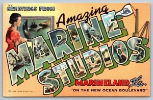 Florida Postcard - Marine Studios  Marineland  Large Letter