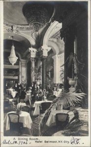 New York City NYC Hotel Belmont Dining Room c1910 Real Photo Vintage Postcard
