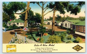 PACIFIC GROVE, California CA ~ Roadside BIDE-A-WEE MOTEL c1940s Linen Postcard