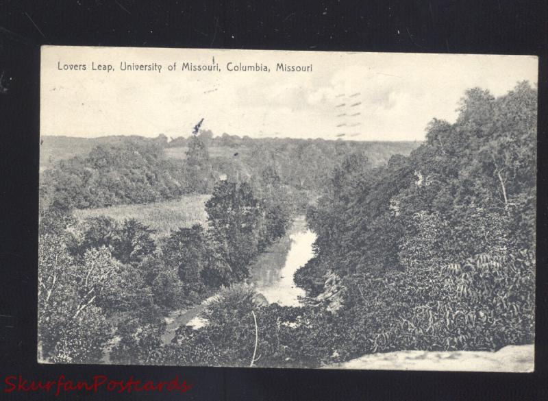 UNIVERSITY OF MISSOURI TIGERS COLUMBIA MO. LOVERS LEAP ANTIQUE VINTAGE POSTCARD