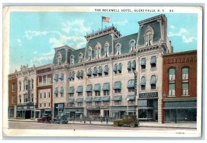 c1920s The Rockwell Hotel Exterior Roadside Glen Falls New York NY Flag Postcard