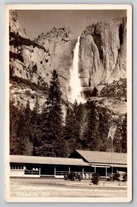 CA Yosemite Fall And Lodge Old Cars Real Photo RPPC Postcard W26