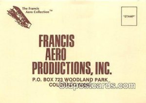 Francis Aero Productions, Inc Woodland Park, CO, USA Card Made 1983 Unused 