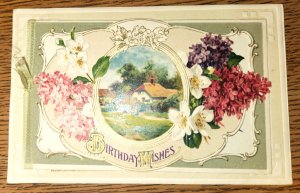 Winsch Fold Out Booklet Birthday Greeting Postcard Flower Bouquet Die Cut