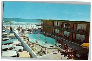 1960s Crest Wildwood Monterey Nj Motel Postcard New Jersey Swimming Pool Cars  