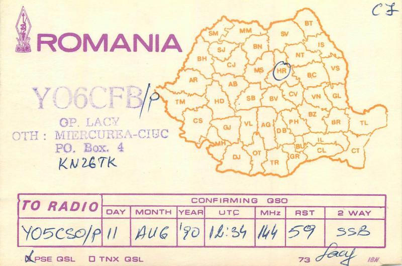 Romania Radio Amateur QSL card country map Miercurea Ciuc Harghita