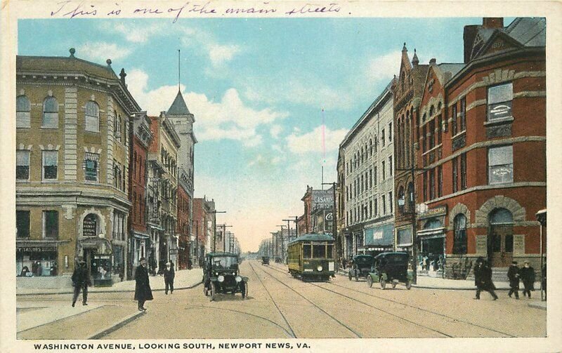 Newport News Virginia Washington Teich autos 1920s Trolley Postcard 21-7303