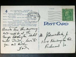 Vintage Postcard 1940 Florida Kloeppel Hotels Jacksonville & West Palm Beach Fla