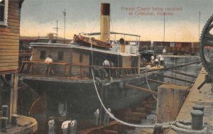 PANAMA CANAL ZONE FRENCH CLAPET SHIP BEING REPAIRED CRISTOBAL POSTCARD (c. 1910)